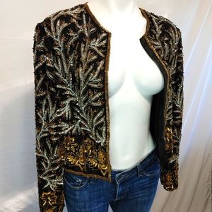Vintage Beaded 100%Silk Jacket sz Large